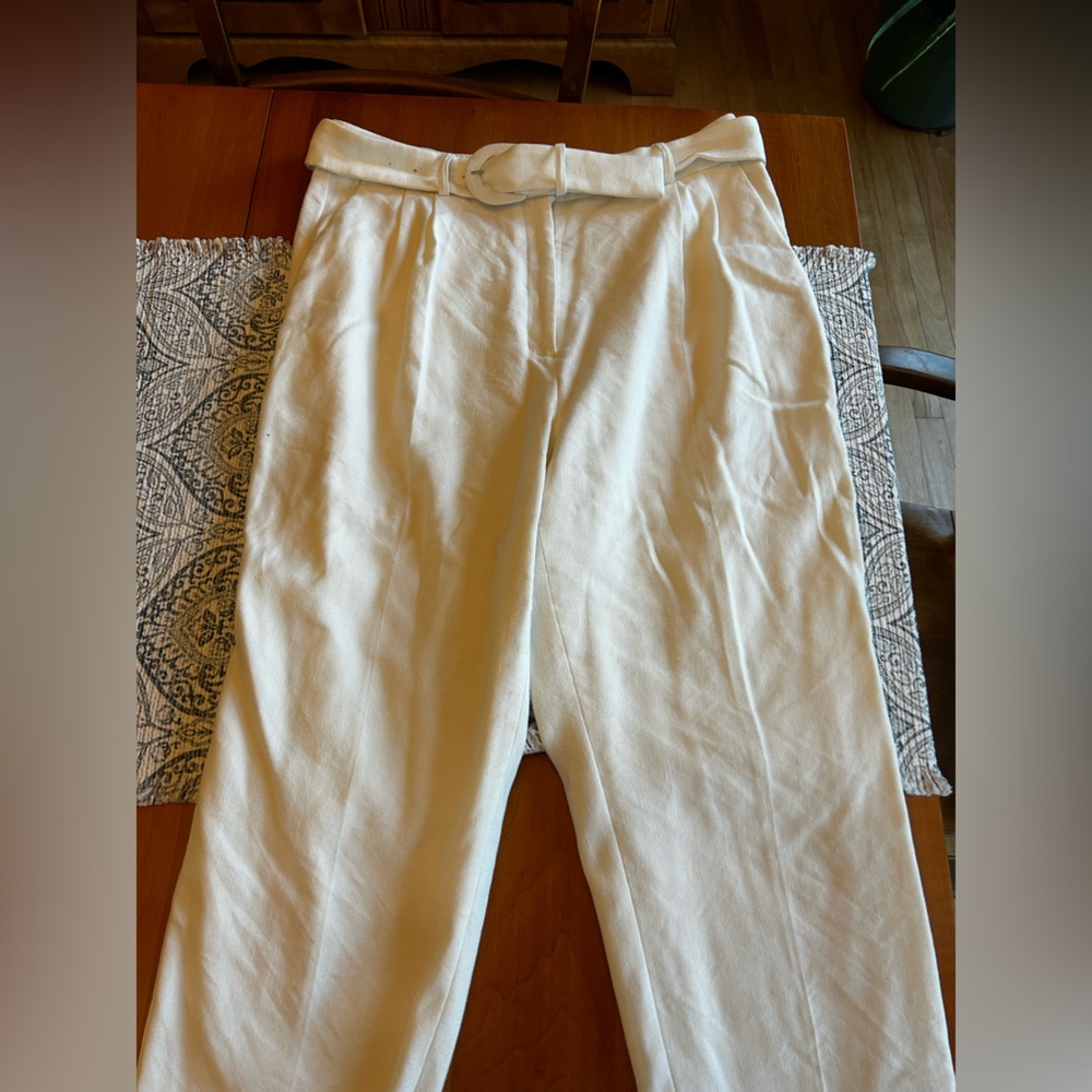 Express ivory Linen Blend Super High Rise Ankle Pants with Belt Size 14